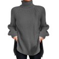 thumbnail image 1 of Gibobby SuéTer Para Mujeres De Moda Suéter de punto de color sólido con cuello a la moda para mujer con dobladillo dividido y mangas acampanadas(Gris,M), 1 of 5