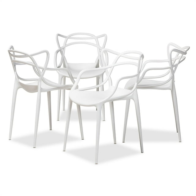 Baxton Studio Landry Ensemble de Chaises Empilables en Plastique Fini Blanc 4 Pcs