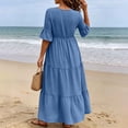 thumbnail image 5 of ClodeEU Women's V Neck 3/4 Sleeve Tiered Ruffle Maxi Dress, Casual Flowy Swing Sundress Blue,Women's Plus XXL, 5 of 7