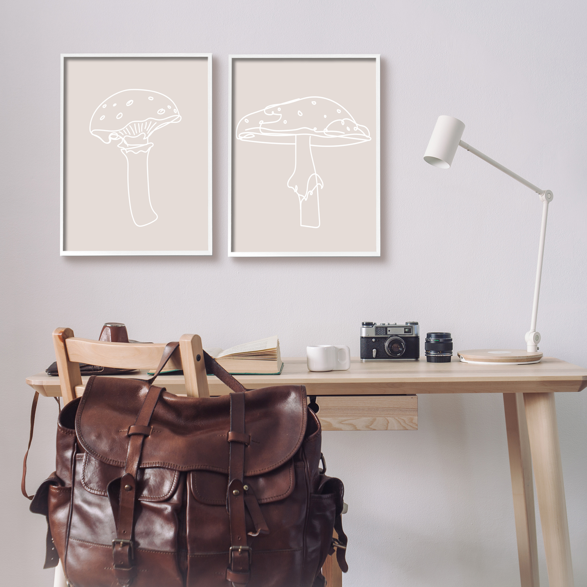 Stupell Industries Soft Minimal Mushroom Outlines Botanical & Floral Painting White Framed Art Print Wall Art, 16 x 20, Set of 2