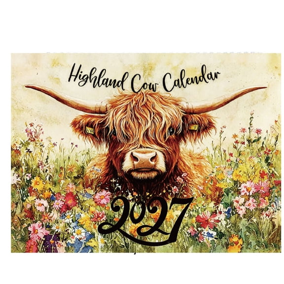 2027 Highland Cow Wall Calendar 12 Month Floral Watercolor Monthly Planner 11.2 x 8.3 Inch Farmhouse Home Decor