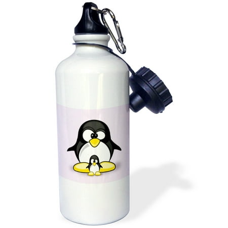 Penguin Bottle - 3dRose Penguin parent with penguin baby. pink, decoration, kids room, Sports Water Bottle, 21oz