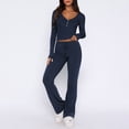 thumbnail image 2 of Conjunto de 2 piezas de manga larga para mujer: top con cuello en V y pantalones anchos, poliéster y spandex, tallas S-XL, 2 of 4