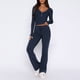 thumbnail image 3 of Conjunto de 2 piezas de manga larga para mujer: top con cuello en V y pantalones anchos, poliéster y spandex, tallas S-XL, 3 of 5