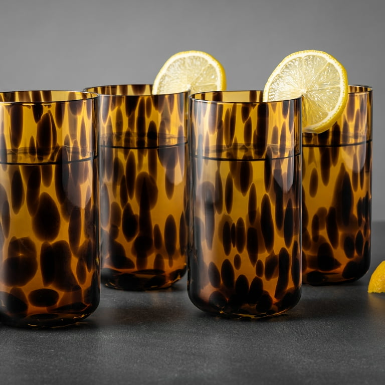 Thyme & Table 4-Piece 20oz Tortoise Brown Drinking Glass Set