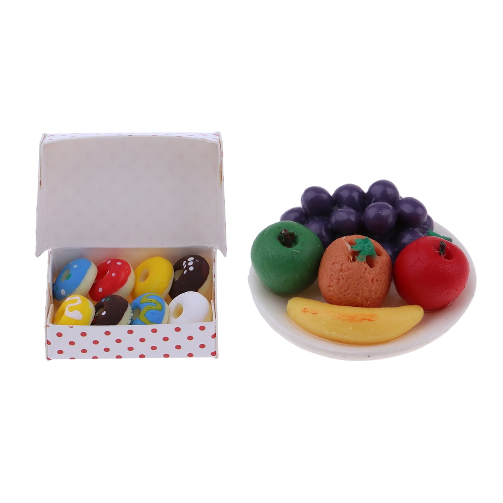 1:12 Scale Miniature Fruit Platter Donuts for Dollhouse Table Top Ornaments 
