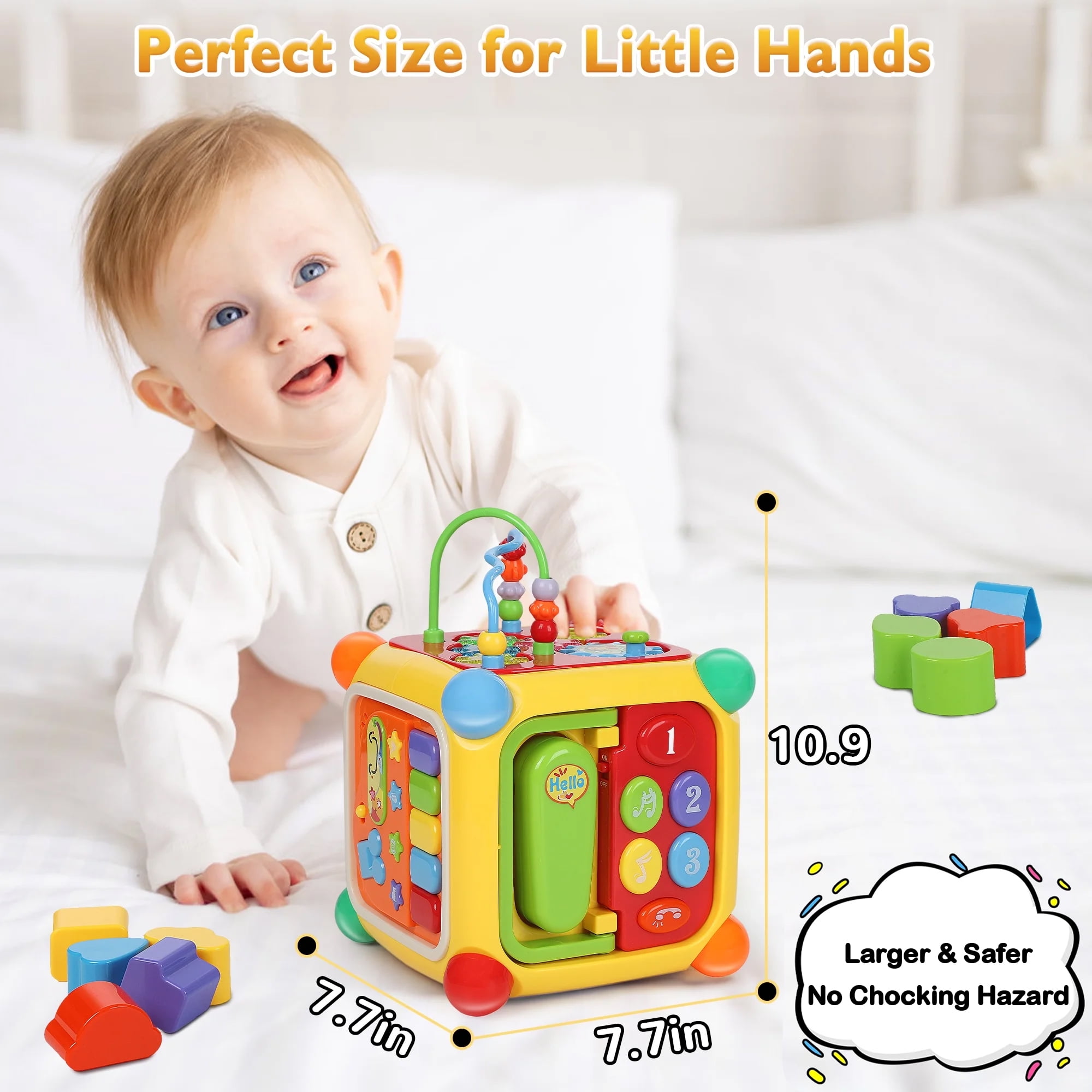 Aikidkit 6-in-1 Baby Activity Cube with Music, Montessori Learning Toys for Toddlers Kids 10-36 Months, for Birthday Christmas Baby Shower Gifts, Colorful