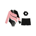 thumbnail image 6 of Doomiva Kids Girls Gymnastic Leotard Dance Biketard Unitard Bodysuit with Tumbling Athletic Shorts Scrunchies Set Pink&Black 6, 6 of 7
