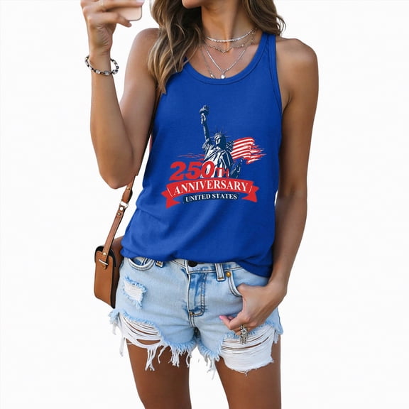 Rotm 1776-2026 250th Anniversary 250 Anniversary USA Tank Top - 250th American Flag Shirts Statue of Liberty Sleeveless Tees 4th of July Outfits Blue,M