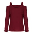 thumbnail image 4 of Solid Color Cold Shoulder Pullover for Women Square Neck Long Sleeve Tops Trendy Hollow Out Casual Tops, 4 of 6