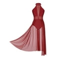 thumbnail image 6 of IEFIEL Womens Sleeveless Lyrical Dance Dress Illusion Deep V-neck Mesh Split Maxi Dress Flowy Modern Dance Leotard Burgundy XXL, 6 of 7