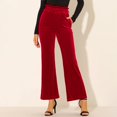 thumbnail image 2 of Pantalones Sueltos De Mujer Cintura Alta Pierna Ancha Con Cinturón Pantalones De Campana De Color Puro Con Bolsillo Lateral Rojo S, 2 of 6