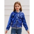 thumbnail image 4 of Rswnyirn Kids Girls Sequin Bomber Jacket Sparkle Long Sleeve Zipper Party Jacket Outwear Coat Royal Blue 8, 4 of 8