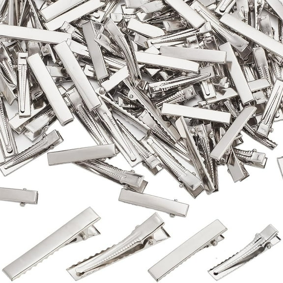 100Pcs Silver Clips Metal French Barrette Bulk Iron Blank Simple Rectangle Plain Ponytail Holders Clasps Clips for DIY Bows Hairs Holder Hairclips Crafts Accessories Women