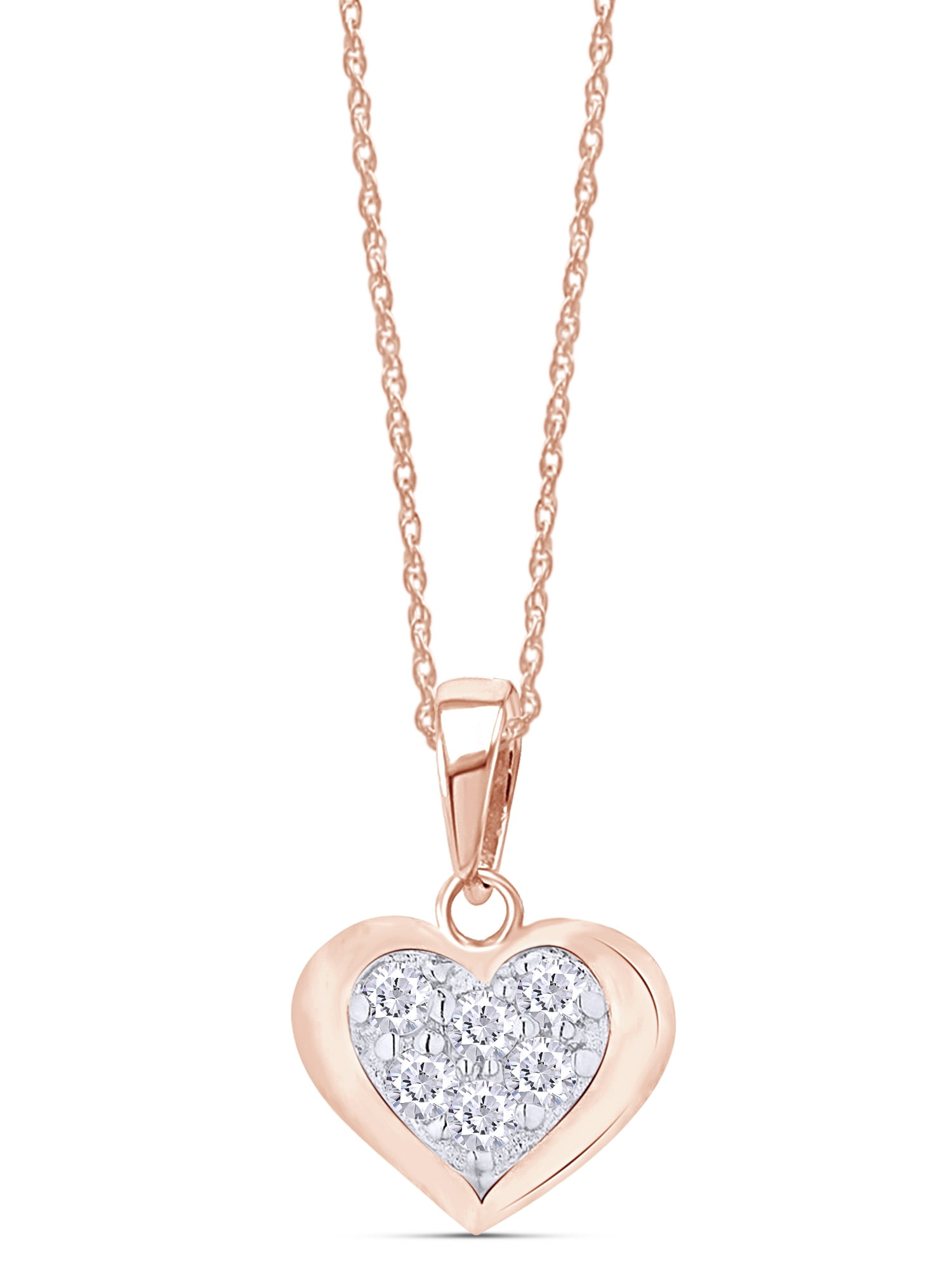 Diamond Heart 18" Necklace In 14K Rose Gold/Sterling Silver 