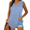 thumbnail image 2 of ZQGJB Casual Striped Print Tank Tops for Women Loose Fit Summer Sleeveless V Neck Tunic Blouse Trendy Flowy Comfy Baggy T-Shirts Light Blue L, 2 of 5