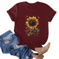 thumbnail image 4 of vigerkar Women's Sunflower Graphic T-Shirts Boho Wildflowers Tee Tops Summer Vintage Short Sleeve Casual Holiday Tops (Wine, 3XL), 4 of 5