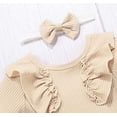 thumbnail image 4 of Styles I Love Infant Baby Girls Short Sleeve Ribbed Ruffle Cotton Romper with Floral Print Shorts and Headband 3pcs Summer Outfit (Ivory, 100/18-24 Months), 4 of 6