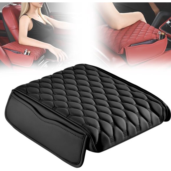 HLONK 2025 Upgraded Car Console Covers with 2 Storage Bags Car Center Console Armrest Protector Leather Armrest Cover Cushion with 2 Storage Bags Arm Rest Cover for Most Vehicle (Cover