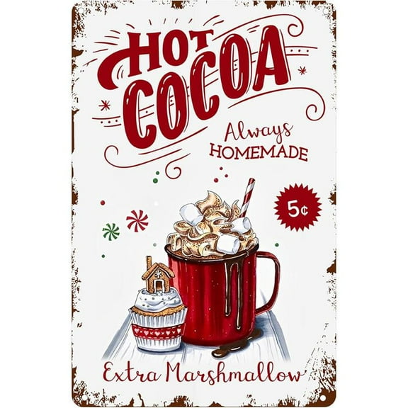 Christmas Signs Hot Cocoa Bar Metal Tin Sign Vintage Christmas Coffee Station Decor Metal Tin Signs Home Kitchen Party Decorations 8x12 Inch