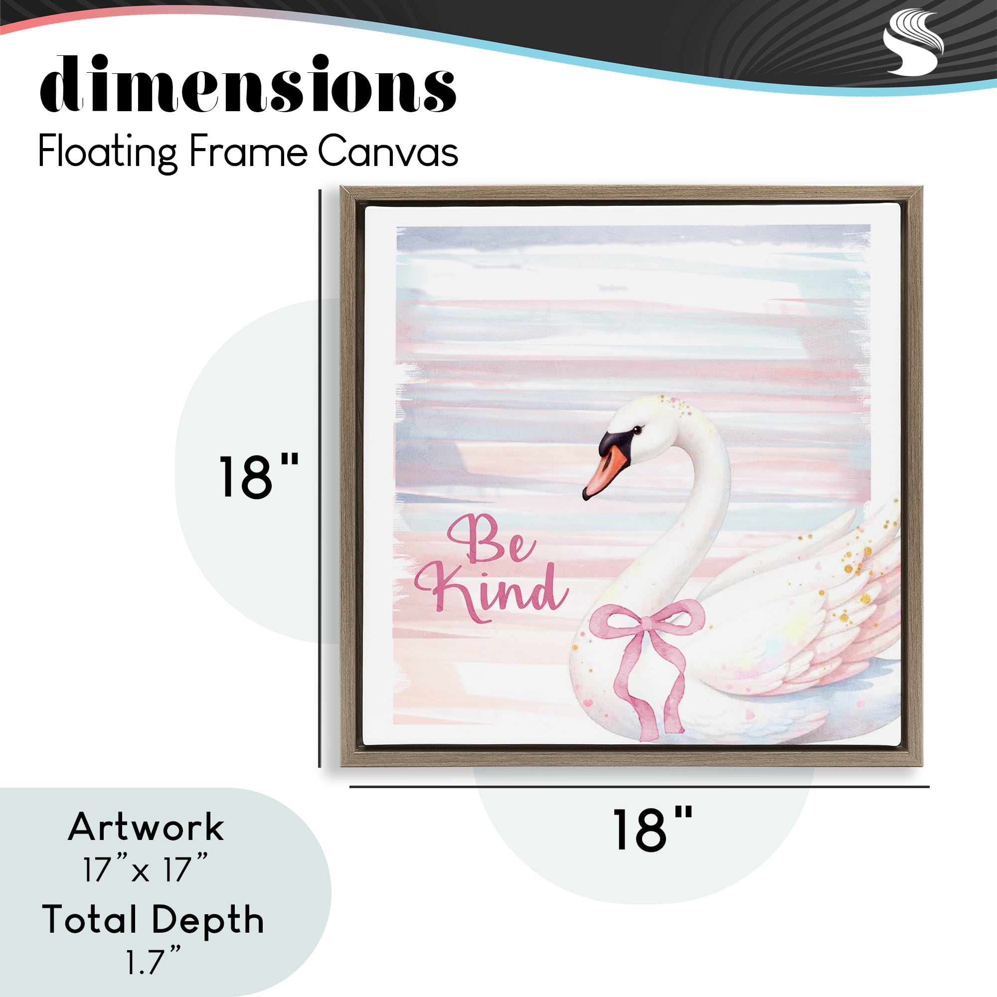 Be Kind Pastel Swan Brown Framed Floater Canvas Wall Art, design by Kim Allen