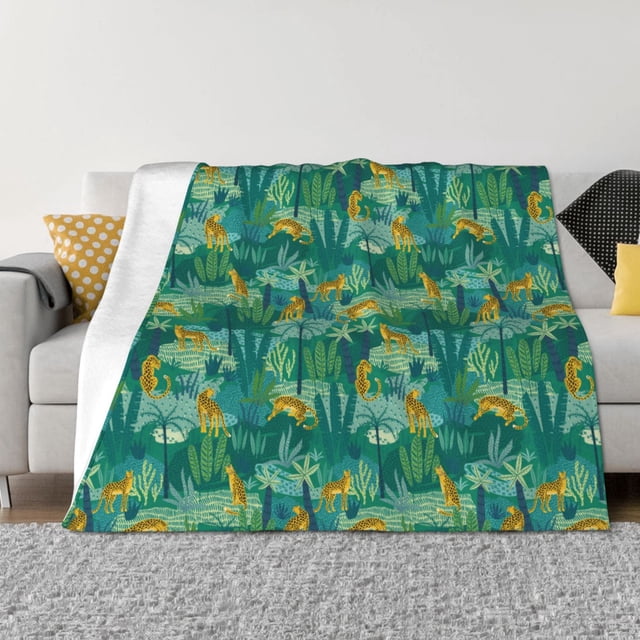 Balery Jungle Leopard Manta de Franela con Dibujo, Lujo Ultra Suave y Cálido, Antipelusa y Resistente a las Arrugas para Cama, Sofá, Camping -40"x30"