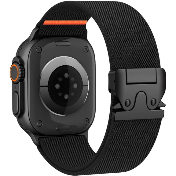 BANDOVA Black Rugged Nylon Apple Watch Bands for Men , 26mm Wide Parachute Clasp Sport Strap 38/40/41/42mm