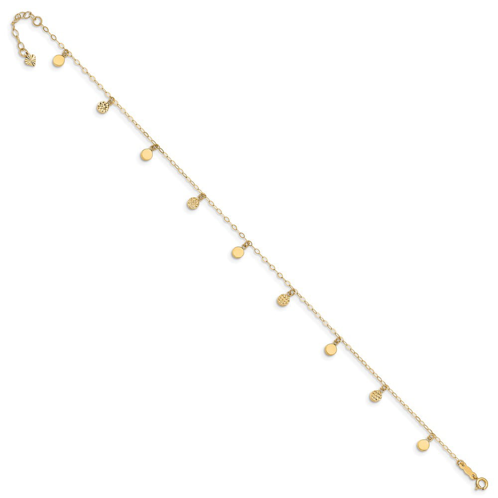 14k Yellow Gold Dangle Circle with 1in Extension Anklet 10