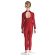 thumbnail image 3 of TiaoBug Kids Girls Shiny Rhinestone Gymnastics Leotard Hollow Back Long Sleeve Figure Skating Jumpsuit Burgundy 16, 3 of 7