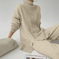 thumbnail image 4 of BLVB Womens Fall Winter 2 Piece Sweater Sets Long Sleeve Turtleneck Slit Pullover Wide Leg Pants Cozy Lounge Sets Tracksuits, 4 of 5