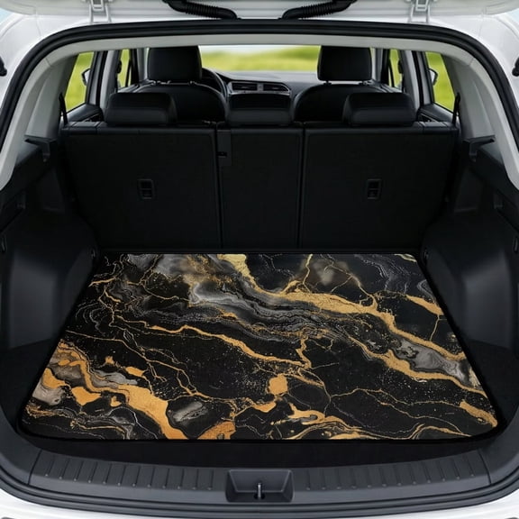 Jeiento Black Gold Marble Car Trunk Mat All Weather Cargo Liner Non Slip Backing Universal Fit Stain Resistant Floor Protector for Most Vehicles