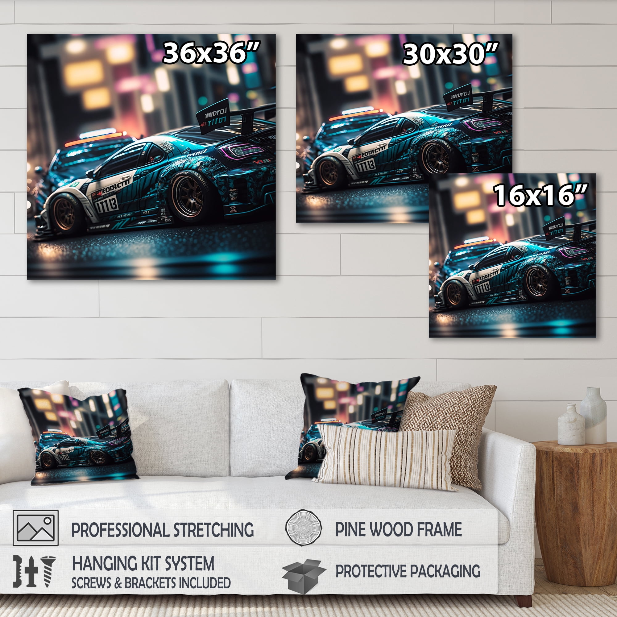 Designart Tunning Car Drifting In Toyko II Canvas Wall Art