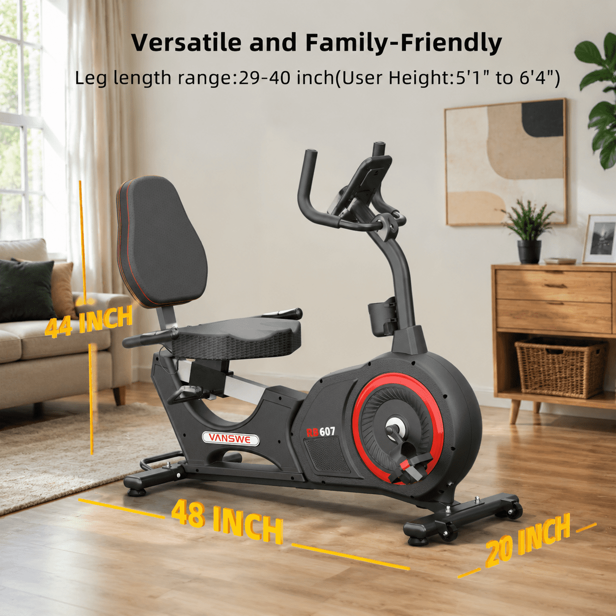 Vanswe Recumbent Exercise Bike with 450 lbs Weight Capacity Backlit Monitor Built-in Programs for Home Cardio Workout