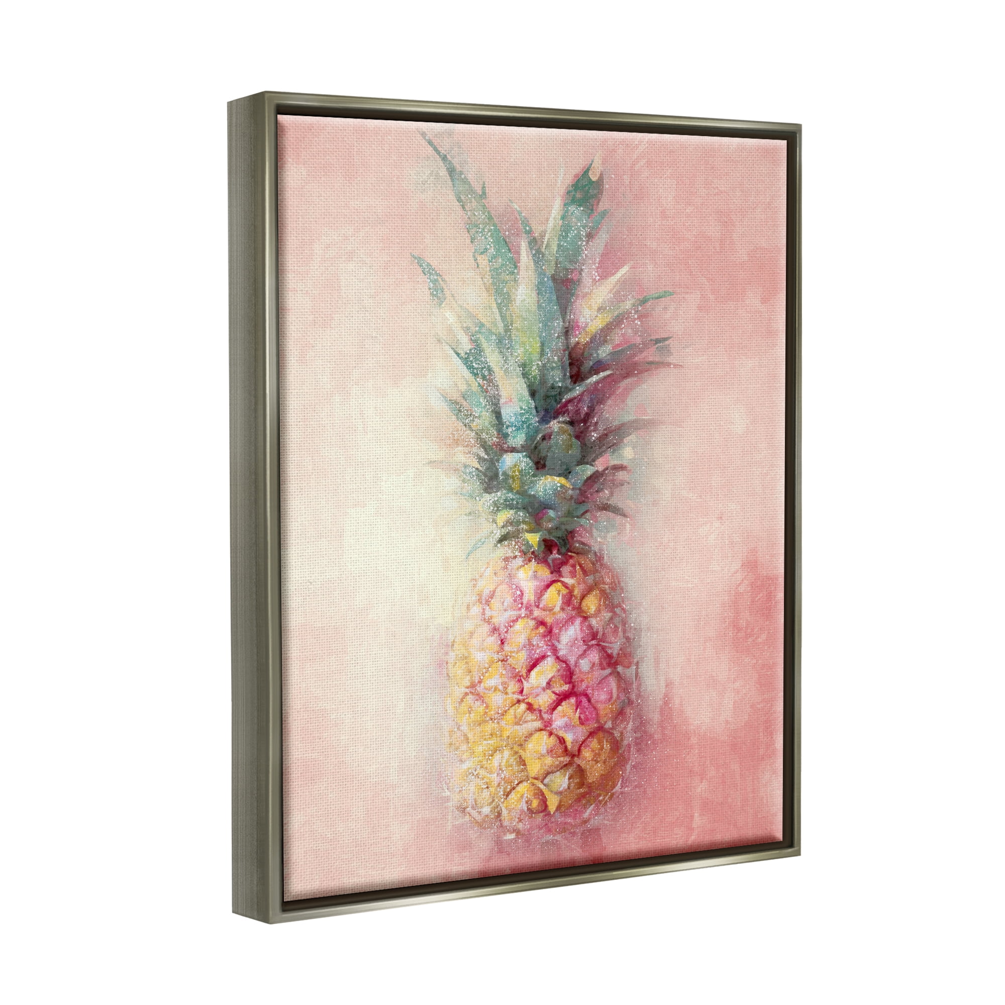 Stupell Industries Tropical Glam Pineapple Food & Beverage Painting Gray Floater Framed Canvas Art Print Wall Art, 17 x 21