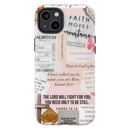 Faith Collage iPhone Case, Bible Verse Inspiration for Strength & Hope, Dual Layer Touch Case for iPhone 11 to 16 Pro Max