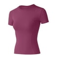thumbnail image 5 of MIXUE Boho Tops For Women Summer Line Solid Color Round Neck Short Sleeve Slim Fit Casual Workout Yoga T-shirts Activewear,Pink,S, 5 of 6