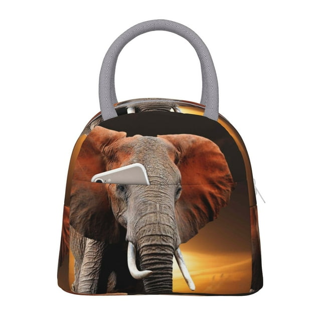 Easygdp Elephant Sunset in Kenya Large Insulated Lunch Bag,Aluminum Lining, Spacious Design, Leakproof, Ideal for Work, Picnics, Travel, and Outdoor Activities