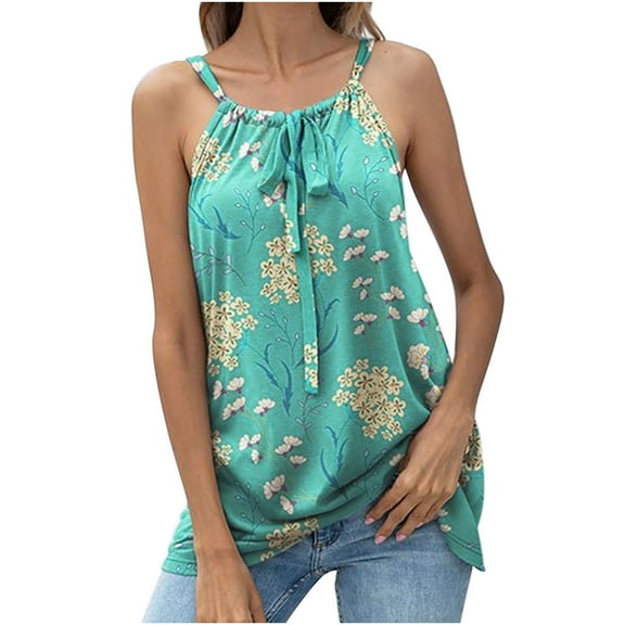Spring Tops for Women Tank Tops for Women Women Tops Sexy Suspender Vintage Print Summer V Neck Sleeveless Tank Tops Blouse