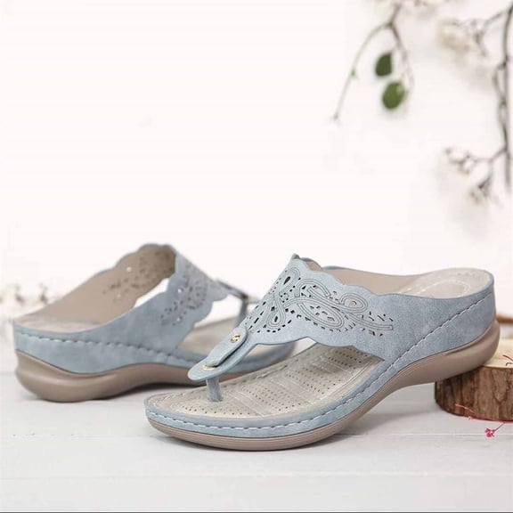 EQWLJWE Women's Wedge Heel Flip Flops Multicolor Embroidered Sandals Slippers Women's Slippers Holiday Clearance