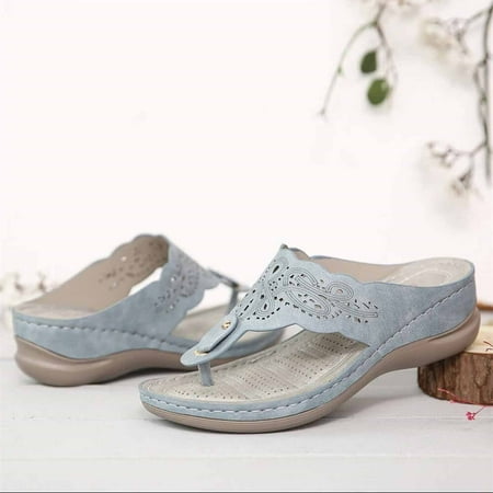 

KKCXFJX slippers for women Women s Wedge Heel Flip Flops Multicolor Embroidered Sandals Slippers Slippers