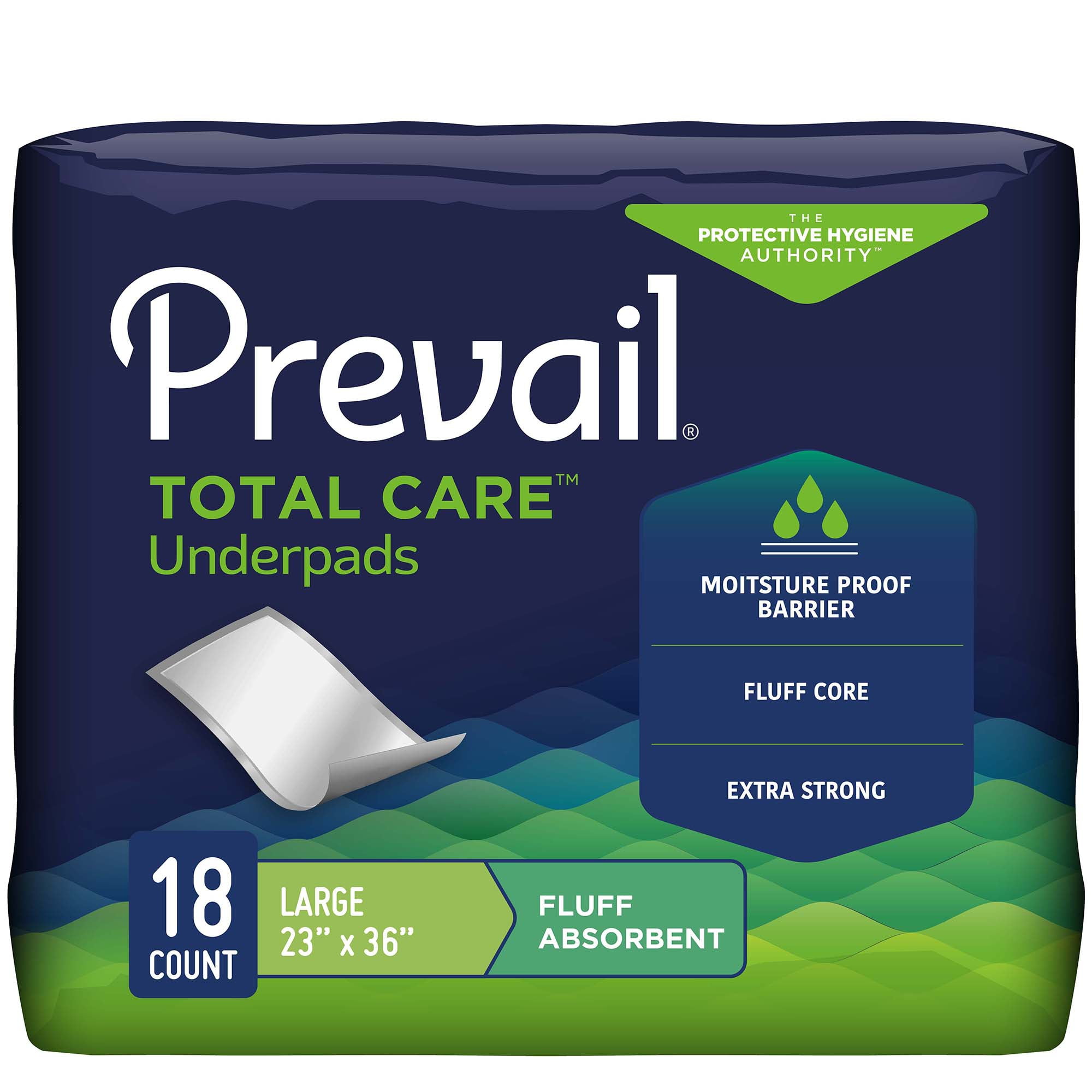 Prevail Fluff Super Absorbency Incontinence Underpads, 23 by 36 Inches, 18 Count
