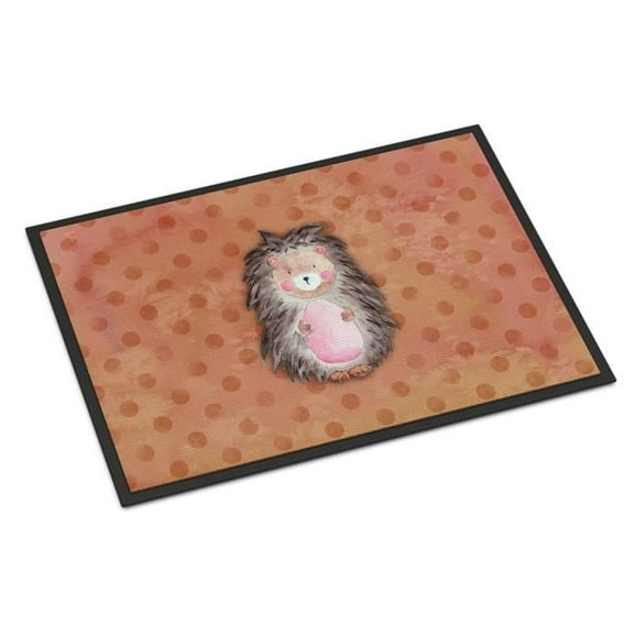 24 x 36 in. Polkadot Hedgehog Watercolor Indoor or Outdoor Mat