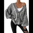 thumbnail image 3 of Suéter Cárdigan Informal de Gran Tamaño para Mujer, Otoño e Invierno, Larga, Cuello en V, Punto , Abrigo de Abrigo. Negro S, 3 of 8