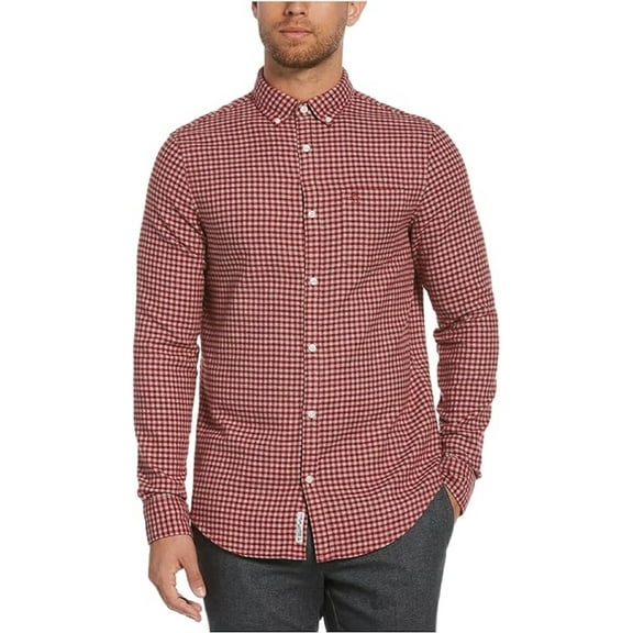 Original Penguin Men’s Jasper Gingham Woven Cotton Shirt, Medium, Red Dahlia