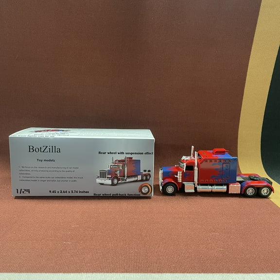 BotZilla Toy models,Toy Semi Heavy Truck Model 1/24 Red Alloy Collectible Diecast Vehicles with Lights and Sounds