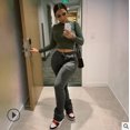 thumbnail image 1 of Women Stacked Leggings, Fashion High Waist Solid Color Slim Fit Workout Pants with Drawstring, 1 of 6