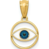 14K Yellow Gold Polished Enameled Eye Pendant (15.7 X 9.2) Made In United States k6129