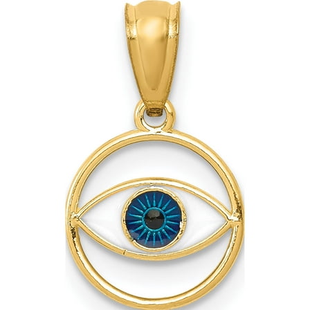 14K Yellow Gold Polished Enameled Eye Pendant (15.7 X 9.2) Made In United States k6129