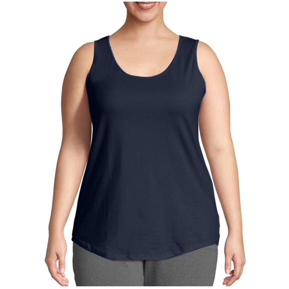Olyvenn Women’s Plus Size Round Neck Tank Tops 2025 Summer Lightweight Sleeveless Tees Solid Color Casual Loose Shirt Tops Blue XXXXL