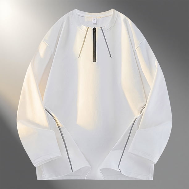 pstuiky camisetas de manga larga para hombre, Blusas/camisas casuales de moda para hombre, de color liso, de manga larga, cuello redondo y cremallera camisetas de hombre xxxl